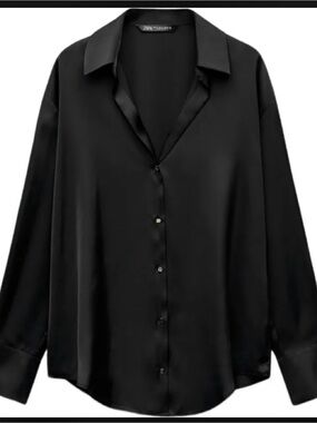 Zara Black Satin Button-Down Shirt